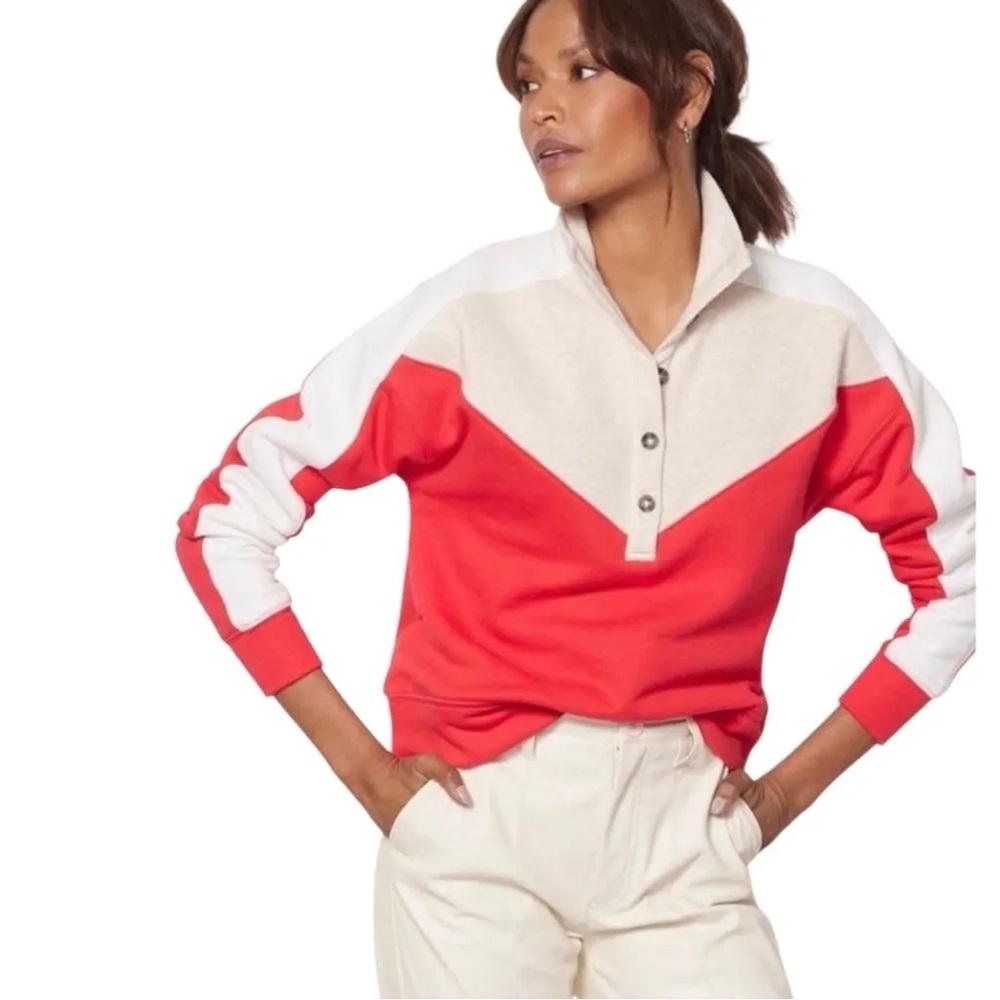 Evereve Mika Red White and Oatmeal Colorblock Pullover
